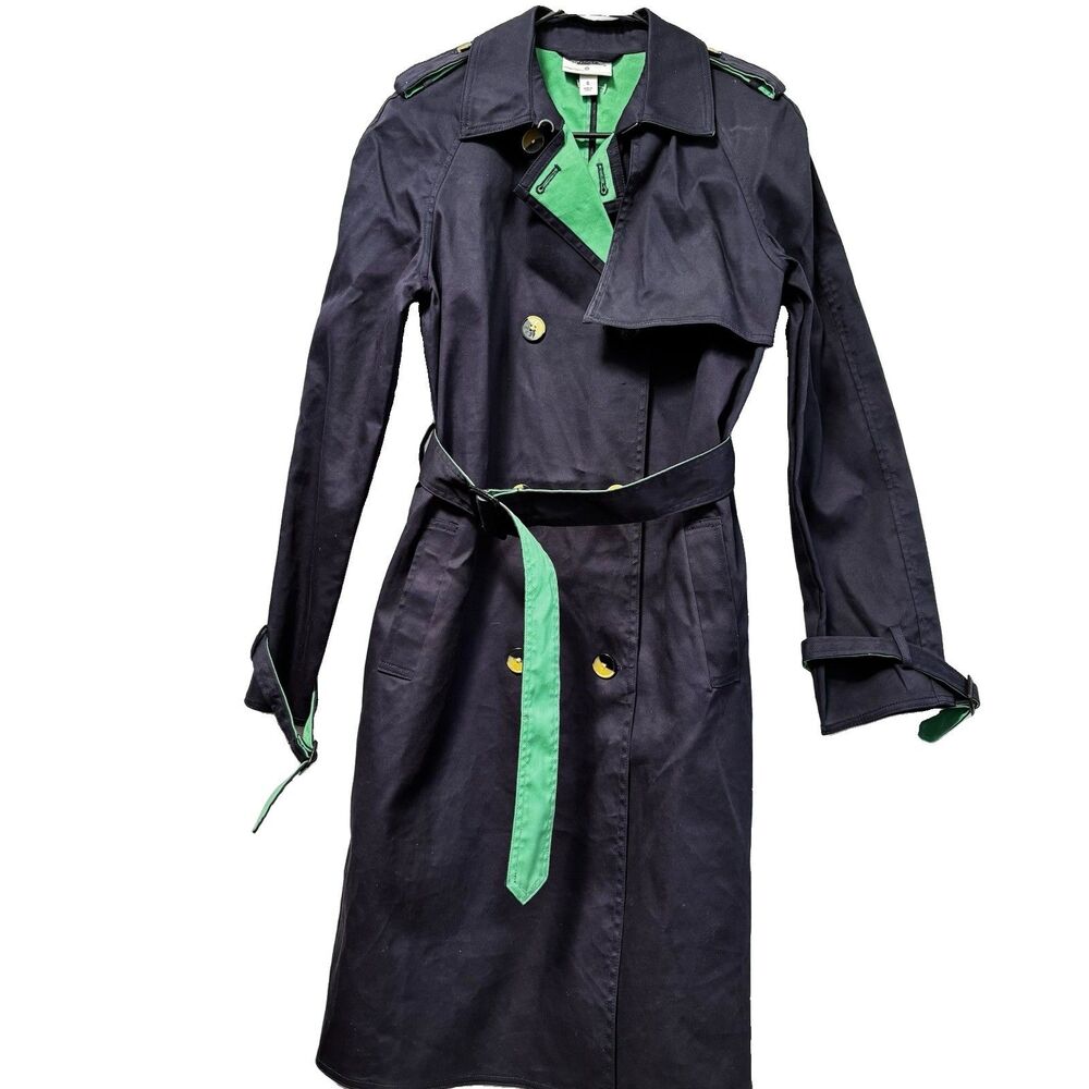 3.1 Phillip Lim X Target Belted Navy Trench Coat Green Inside Pockets Size Small